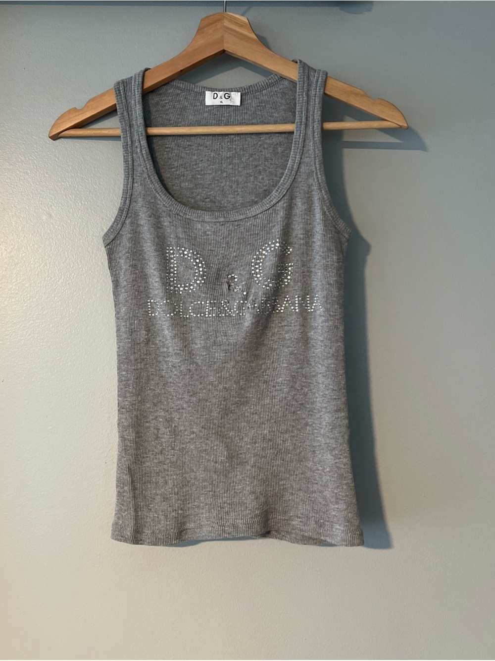Y2K Dolce & Gabbana D&G Rhinestone Letters Spellout Logo Gray Tank Top Women XL